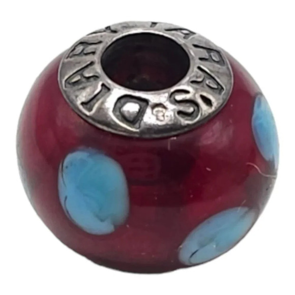 Tara’s Diary Red Blue Polka Dot Murano Glass Bead Made in Ireland Sterling NOS - Picture 1 of 4
